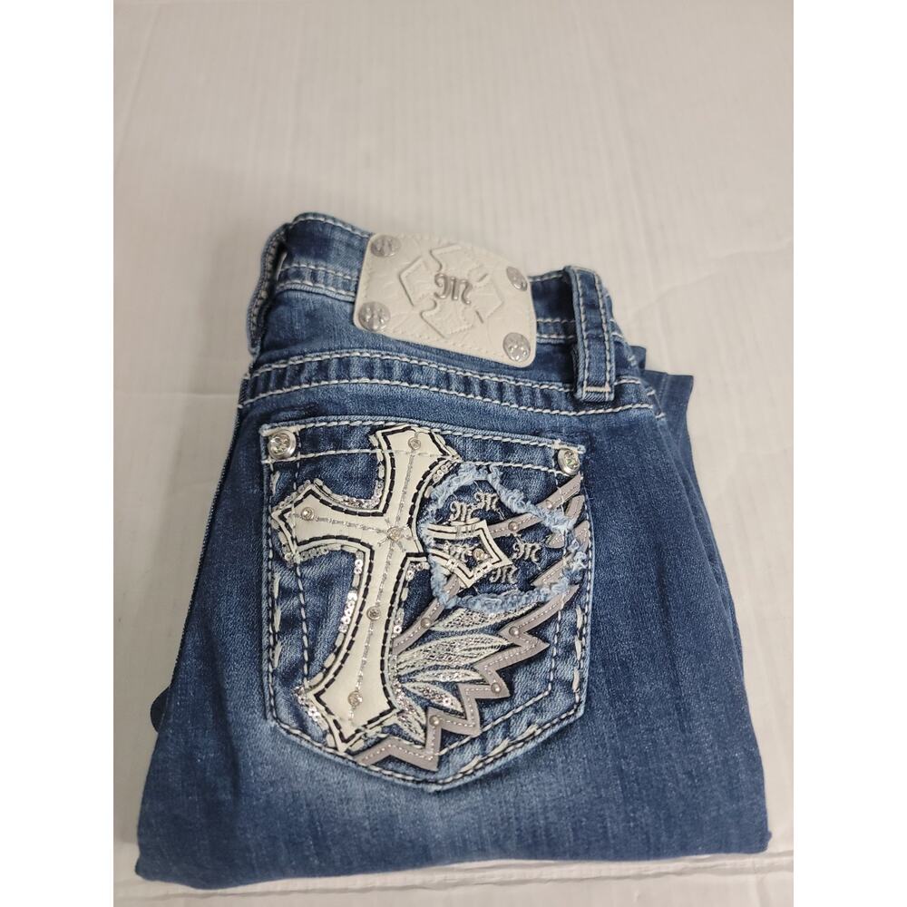 Miss Me Jeans 27x32 Mid Rise Straight Leg Bling Wings Cross Embellished Y2K 90s
